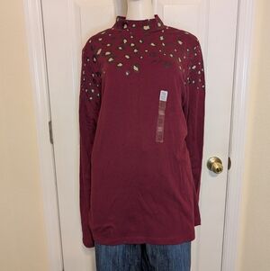 Kim Rogers Perfectly Soft Tee Women's XXL Long Seeve Maroon Leopard Print NWT